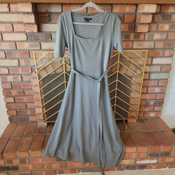 CLUB Monoco Olive Green Asymmetrical Dress.  Size L - Picture 6 of 16